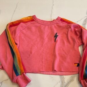 Aviator Nation Pink Sweatshirt with Rainbow Stripes